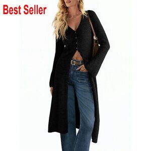 Oversized Bell Sleeve Cardigan Sweater Open Front Button Down Midi Dress Chic